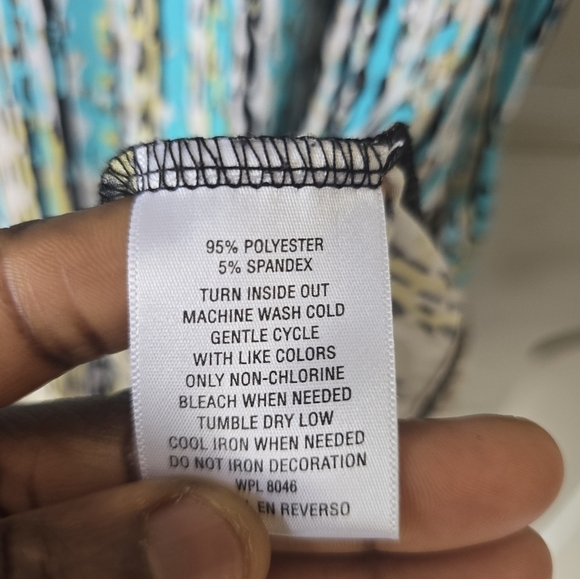 JM Collection Tunic Blouse Women 1X Blue White Tie Front Stretchy Colorful - Picture 13 of 14